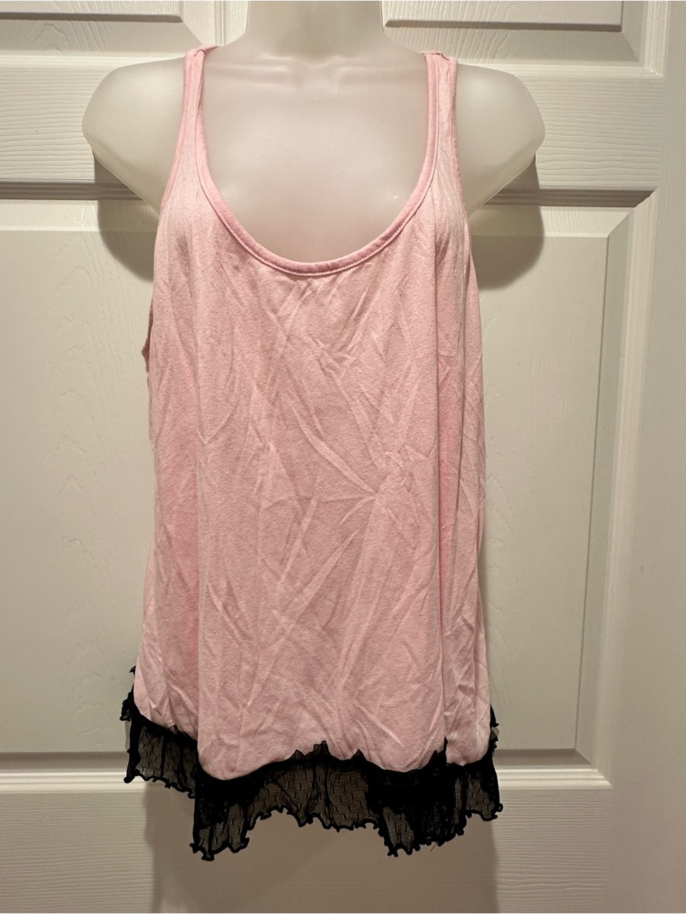 Joe Boxer Pink Black Mesh Ruffle Racerback Tank Top XL Coquette Y2K Lace Trim